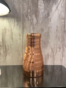Luxury Dual Tone Striped Copper Bedside Carafe Modern Handcrafted Pure Copper Water Pot Pitcher Jug with Inbuilt <b>Glass</b> Lid - Product Image 1