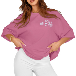 T-shirt ample et oversize pour femme, couleur unie, épaules tombantes, qualité supérieure, fabrication usine 2026, vente chaude - Product Image 5