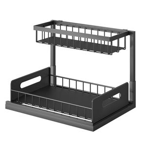Cassetto scorrevole estraibile a 2 livelli sotto il ripiano di stoccaggio dell'armadio per il bagno della cucina lavello estraibile contenitore per la conservazione degli alimenti - Product Image 2