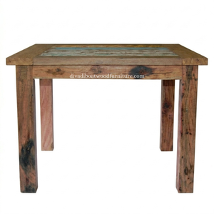 DIVADI Dining <b>Table</b> Java Style KD Leg Square Model <b>Reclaimed</b> Boat Wood Sustainable Design Eco-Friendly For Indoor and Outdoor - Product Image 3