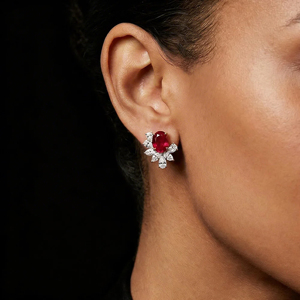 Pendientes de Oro de 18K de Lujo con Rubíes y Diamantes en Forma de Flor, Joyería para Mujer, para Bodas - Product Image 2
