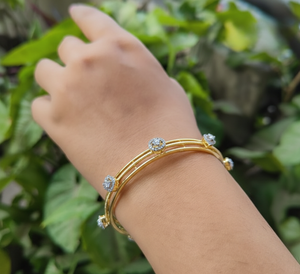 Rose Gold Diamond <b>Bangle</b> <b>Bracelet</b> With Round Brilliant Cut Stones Geometric Design Classic Women's Jewelry Everyday Wear - Product Image 3