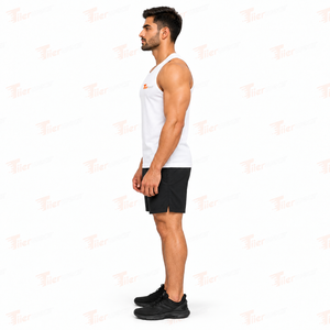 Tlierwear Men's White Sleeveless <b>Tank</b> <b>Top</b> O-Neck Breathable Polyester Gym Vest Front Logo Print Casual <b>Sport</b> Wear Gym <b>Tank</b> <b>Top</b> - Product Image 3