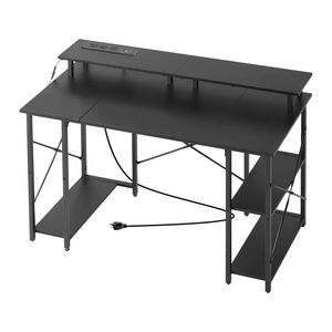 Scrivania da Gaming a L dal Design Accattivante con Luci LED, Prese di Corrente, Supporto Monitor e 2 Ripiani Portaoggetti per Studio e Lavoro - Product Image 1