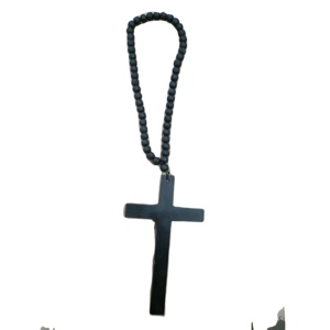 Traditional Wooden Cross with Wooden Round Beads <b>Strings</b> 100 CMS White and <b>Black</b> Factory - Product Image 1
