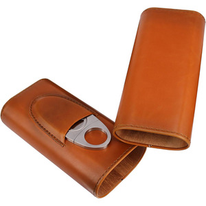 Estuche para cigarros de cuero genuino con cortador integrado para almacenamiento de tabaco premium y organización elegante, en venta. - Product Image 3