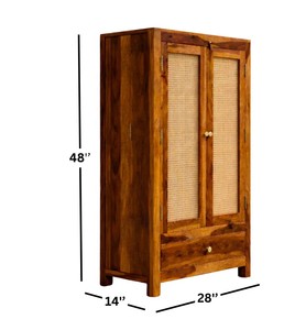Wholesale Boho <b>Solid</b> <b>Wood</b> Rattan Cabinet 2 Door Woven Cane Storage Cupboard with Bottom Drawer | Pindel Handicraft - Product Image 4