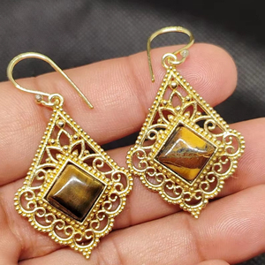 Fashion Irregular Accessories Tiger Eye Brass Earrings Electroplated Light Luxury High end Earrings - Product Image 5