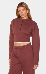 Ensemble de survêtement couleur marron en gros, coupe ample à manches longues, taille à cordon, tenue décontractée d'automne avec poches latérales - Product Image 4
