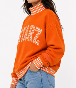 Sweat-shirt décontracté personnalisé à col roulé pour femme, motif à carreaux, à pois, patchwork, grande taille, en coton, pull oversize - Product Image 3