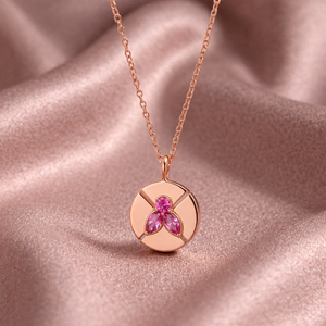 Pink Quartz Pendant Necklace Rose Gold Plated Round Faceted Gemstone Charm Wholesale Handmade Jewelry Supply - Product Image 1