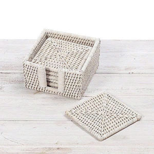 Ensemble de dessous-de-verre carrés en rotin tressé, accessoire de protection de table écologique, style rustique bohème minimaliste, pour table à manger, vente en gros, export - Product Image 6