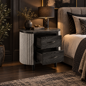 Cómoda contemporánea con tapicería negra, 3 cajones, 2 puertas y chapa de fresno para dormitorio, muebles de interior B24D1 - Product Image 1