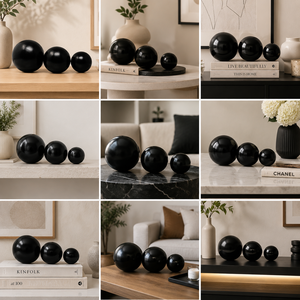 Ensemble d'orbites décoratives noires en travertin, décoration moderne pour la maison - Product Image 5