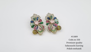 Boucles d'oreilles clous florales 11809, plaquées Mehandi, zircon cubique, boucles d'oreilles clous de créateur, boucles d'oreilles clips florales pour fête, mariage, femme - Product Image 5
