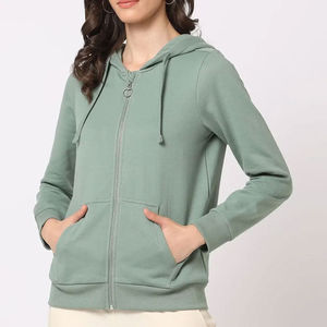 Sudadera con Capucha y Cierre para Mujer, Color Sólido, Manga Larga, Tejido de Algodón Transpirable, Ropa de Otoño - Product Image 1