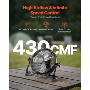 Ventilatore Portatile da Esterno ad Alta Velocità da 10 Pollici, Ricaricabile a Batteria, con Telaio in Metallo e Motore Brushless in Rame, Ideale per Campeggio ed Esterni - Product Image 2
