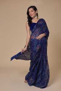 Sari en Chiffon Pur Doux Rai Dana Fait Main Bandhej Mode Ethnique - Product Image 2