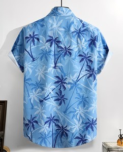 Camisa Casual de Manga Corta para Hombre, Estampado de Palmeras, Estilo Tropical, Veraniego, Hawaiano, Azul, Poliéster/Algodón - Product Image 2
