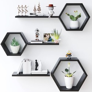 Teak Wood Floating <b>Shelf</b> Honey Gold <b>Hexagon</b> Curved Edge Wholesale - Product Image 5