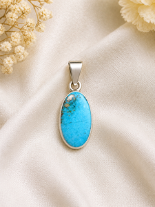 Colgante de Plata 925 con Piedra Preciosa Ovalada de Turquesa 100% Natural |   Colgante de Joyería con Cabujón de Turquesa Azul |   Colgante Hecho a Mano al por Mayor - Product Image 4