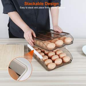 Dual Layer Automatic Rolling Lid <b>Egg</b> <b>Storage</b> Container Refrigerator Tray Rack Bin Organizer with 3 <b>Egg</b> Boxes - Product Image 4