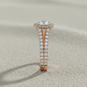 Scalloped Diamond Halo Cathedral Engagement <b>Ring</b> Rose <b>Gold</b> Plated Prong <b>Set</b> for Certified - Product Image 2