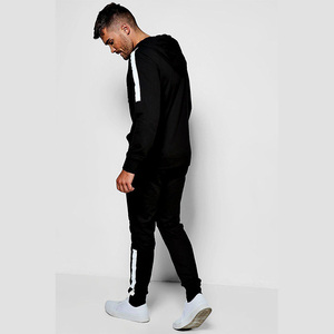 Survêtement à capuche noir pour homme, manches longues, couleur unie, polyester, coupe classique, vêtements d'automne avec poches latérales, fermeture éclair - Product Image 3