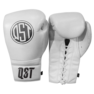 Gants de boxe professionnels blancs en cuir PU respirant, anti-humidité, à lacets, personnalisables, pour entraînement et compétition, QST - Product Image 1