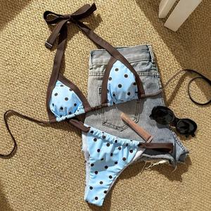 Nuevo Conjunto de Bikini de Dos Piezas con Estampado de Puntos Francés Estilo INS para Niñas, Traje de Baño de Spandex/Poliéster para Mujer - Product Image 5