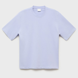 T-shirt à col rond pour homme, couleur unie violet clair, manches courtes, coupe décontractée, t-shirt uni - Product Image 5