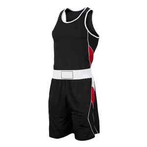 Uniforme de Boxeo para Hombre al por Mayor, 100% Poliéster, Transpirable, Elástico, de Secado Rápido, con Logotipo Personalizado en la Parte Delantera, Conjunto de Chaleco y Pantalones Cortos para Competencia - Product Image 4
