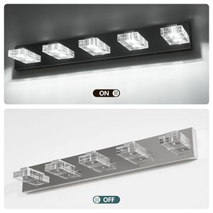 31\" Modern Chrome 5-<b>Light</b> LED <b>Vanity</b> <b>Light</b> Square Acrylic Lampshades Wall Mount Fixture <b>Mirror</b> Lighting for Bathroom - Product Image 6