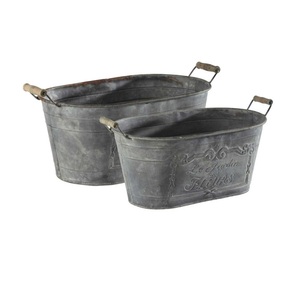 Jardinière en métal au design unique, forme ronde galvanisée avec poignée pour la maison, le jardin, la terrasse, jardinière décorative - Product Image 3