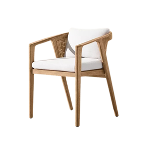 Elegant Woven Outdoor Dining Chair Solid Teak Rattan Panel <b>Back</b> <b>Cushioned</b> Comfort Upholstered Seat Hotel Garden Furniture - Product Image 3
