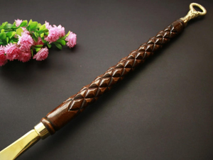 Handmade <b>Gold</b>-Plated Brass Shoehorn Antique Diamond Carved Wooden Handle Luxury <b>Dressing</b> Accessory for Home Travel Hotel Use - Product Image 3