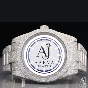 Montre mécanique pour femme AARVA JEWELS avec cadran blanc, incrustation de diamants, bracelet en acier inoxydable, analogique, bracelet de 20 mm, date, boîtier de luxe - Product Image 1
