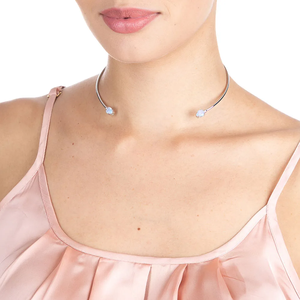 Minimalist <b>Silver</b> Plated <b>Choker</b> Necklace With Opal Bezel Setting For Daily Wear Unisex Fashion Jewelry - Product Image 3
