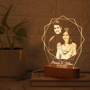 Lampe de nuit LED hexagonale en acrylique avec photo personnalisée, la plus vendue, lampe de table décorative pour chambre à coucher et salon - Product Image 4