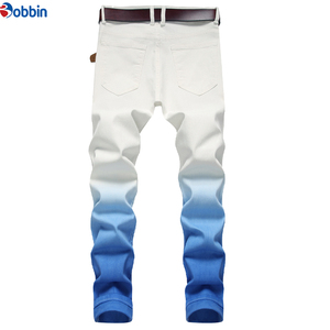 Pantalones Vaqueros Personalizados para Hombre, Corte Slim Fit, Color Degradado, Pierna Recta, Cintura Media, Casuales, de Algodón Cómodo, Diseño Degradado Azul y Blanco - Product Image 3