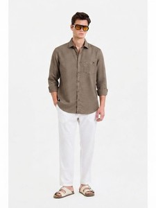 Men's Khaki Solid Cotton Dress Shirt Full Sleeve Turn-<b>down</b> Collar BreathableFormal Wear Summer Season - Product Image 2