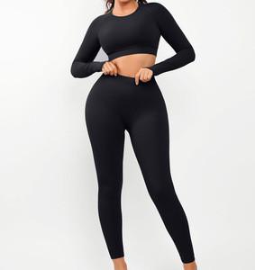 Women's Trendy Sportswear Solid Front Logo Seamless 2-Piece Yoga Set with Leggings and <b>Top</b> for Women's Sets Gym Workouts - Product Image 1