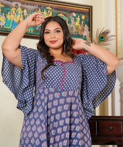 Robe Anarkali en rayonne grande taille pour femme, imprimé floral gris, smockée, brodée, col carré, manches évasées, tenue de maternité - Product Image 5