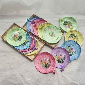 Korean Traditional Floral Embroidery Round <b>Coaster</b> Reusable Fabric Cup Tea Coffee Mat Decorative <b>Table</b> Accessory Gift Souvenir - Product Image 1