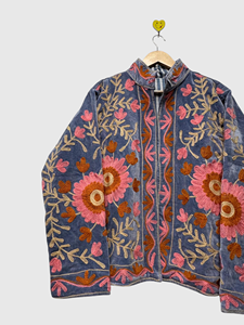 Veste en velours brodée bohème à manches longues, col montant, motif floral, grande taille, vêtements d'automne pour femmes - Product Image 6