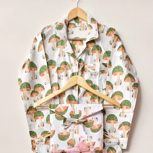 Elegant Loungewear Coordinated Printed Night Suit Set Soft Breathable Fabric Button-<b>Down</b> Shirt and Matching Straight-Fit <b>Pants</b> - Product Image 1