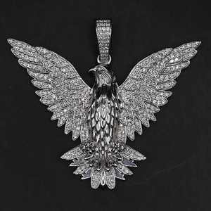Colgante Personalizado de Plata Pura Plateada en Platino con Moissanita, Diseño Tridimensional de Águila con Diamantes Completos, Estilo HipHop - Product Image 1