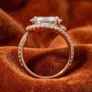 14K Rose Gold Plated Silver Oval Cut Halo Engagement <b>Ring</b> Twisted Wedding Band Luxury Bridal Jewelry Gift for Anniversary Party - Product Image 2