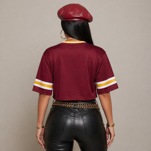 Haut de maillot de football américain personnalisé pour femme, col licou, sans manches, coupe courte, sexy, ajusté, pour l'entraînement sportif, vente en gros - Product Image 6