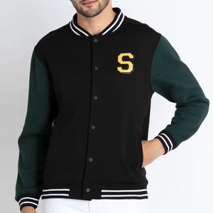 Veste de baseball noire pour homme, style preppy, coupe classique, avec manches vertes et logo brodé, idéale pour l'automne - Product Image 1